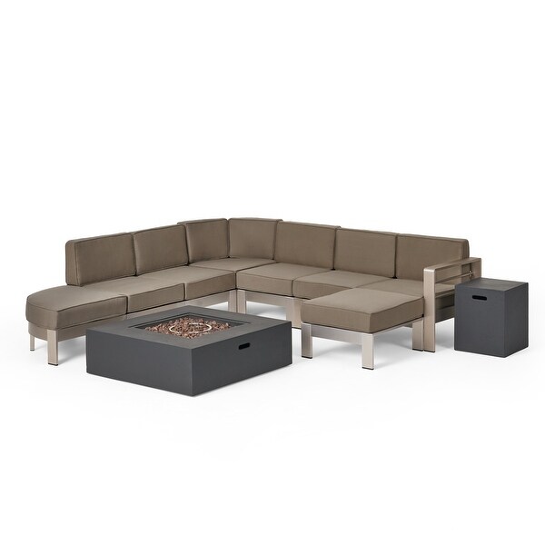 Cape Coral Half Round 5 Seater Sectional Set with Fire Pit and Tank Holder by Christopher Knight Home