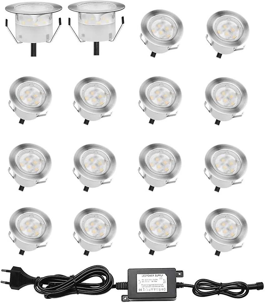 16pcs Led Recessed Spotlights，ip67，0.6w Dc12v， White Light[energy Class A+]