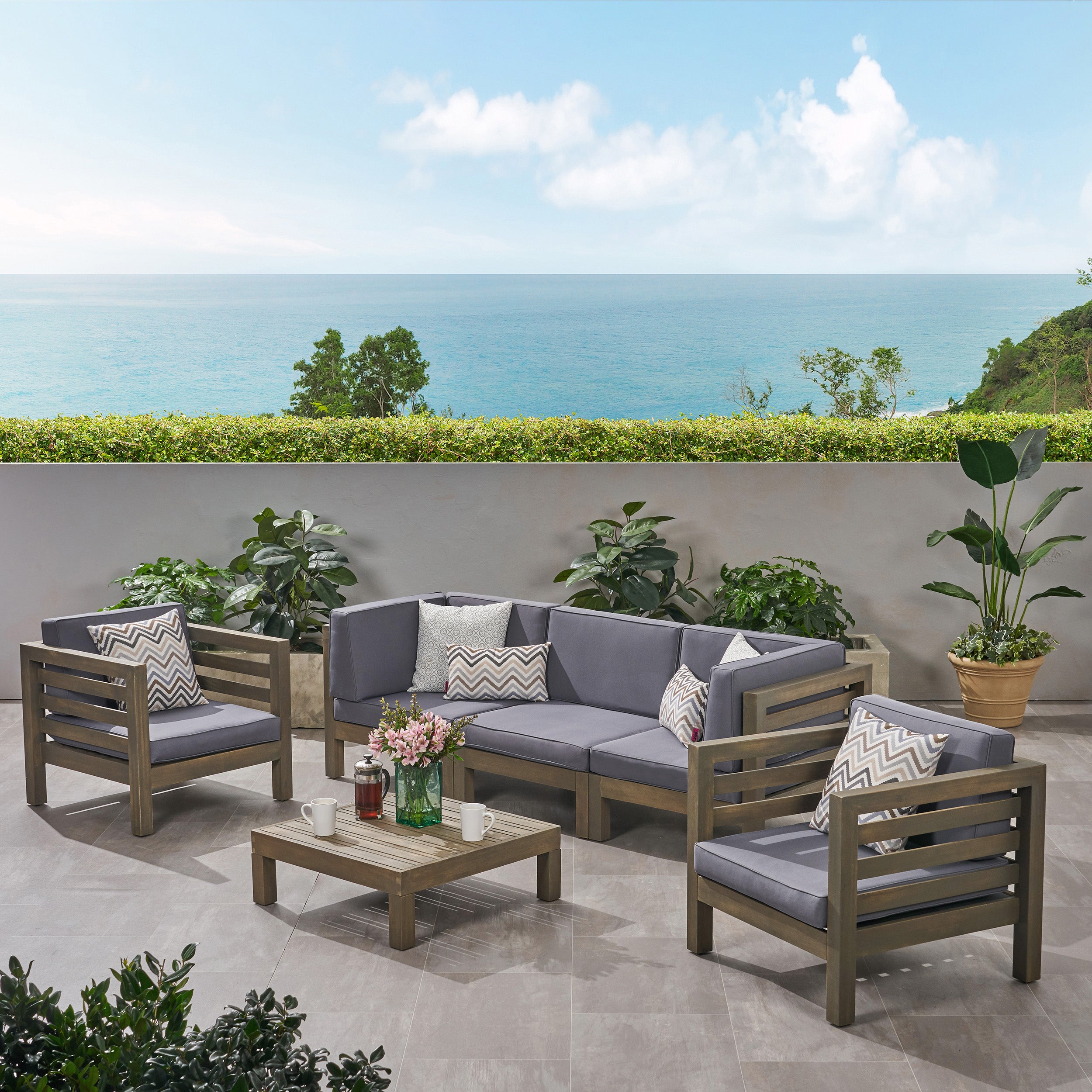 Emma Outdoor 5 Seater Acacia Wood Sofa Chat Set