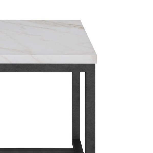 Cid 20 Inch Modern End Table， Marble Top， Metal Base， White， Black