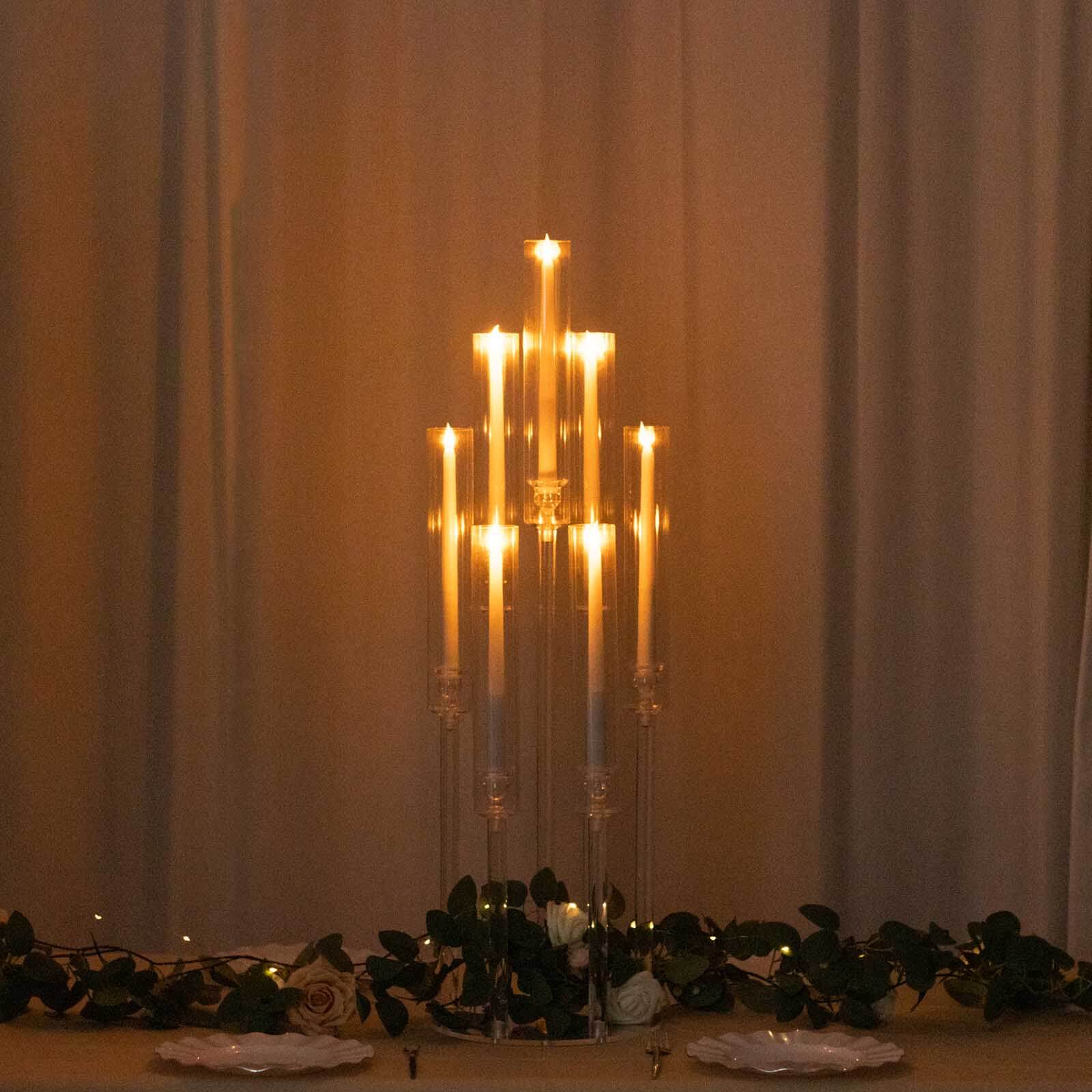 7 Arm Clear Acrylic Cluster Round Taper Candle Holder Candelabra, Pillar Candle Stick Stand With Circular Base - 33