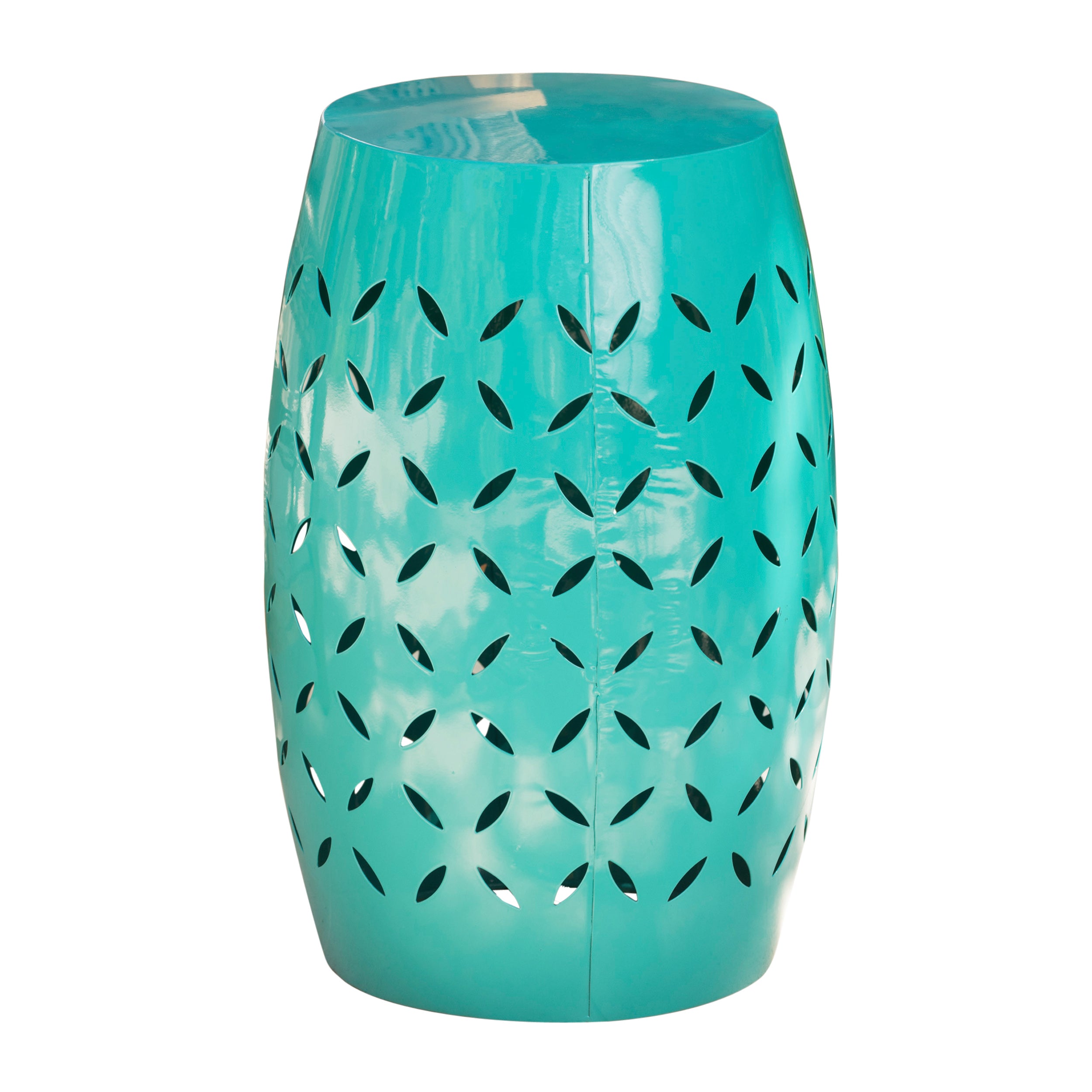 Lilly Outdoor Modern 12-Inch Criss-Cross Cut Metal Barrel Side Table