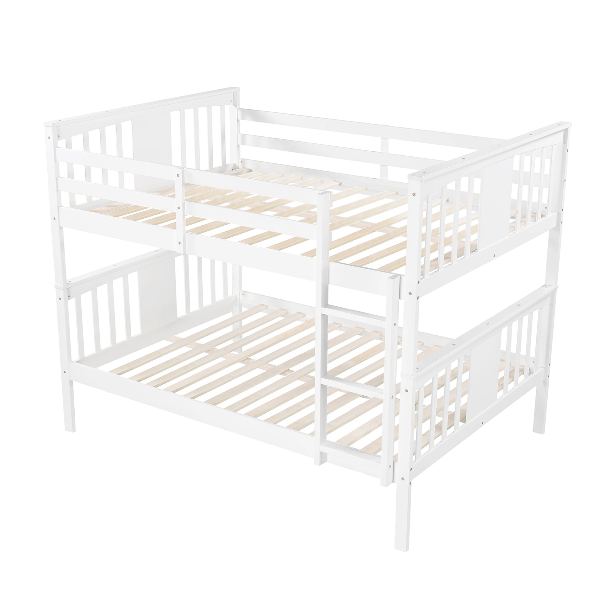 Churanty Wooden Full Over Full Bunk Bed with Safety Guardrail and Sturdy Ladder for Bedrooms Guest Rooms Dorms,White