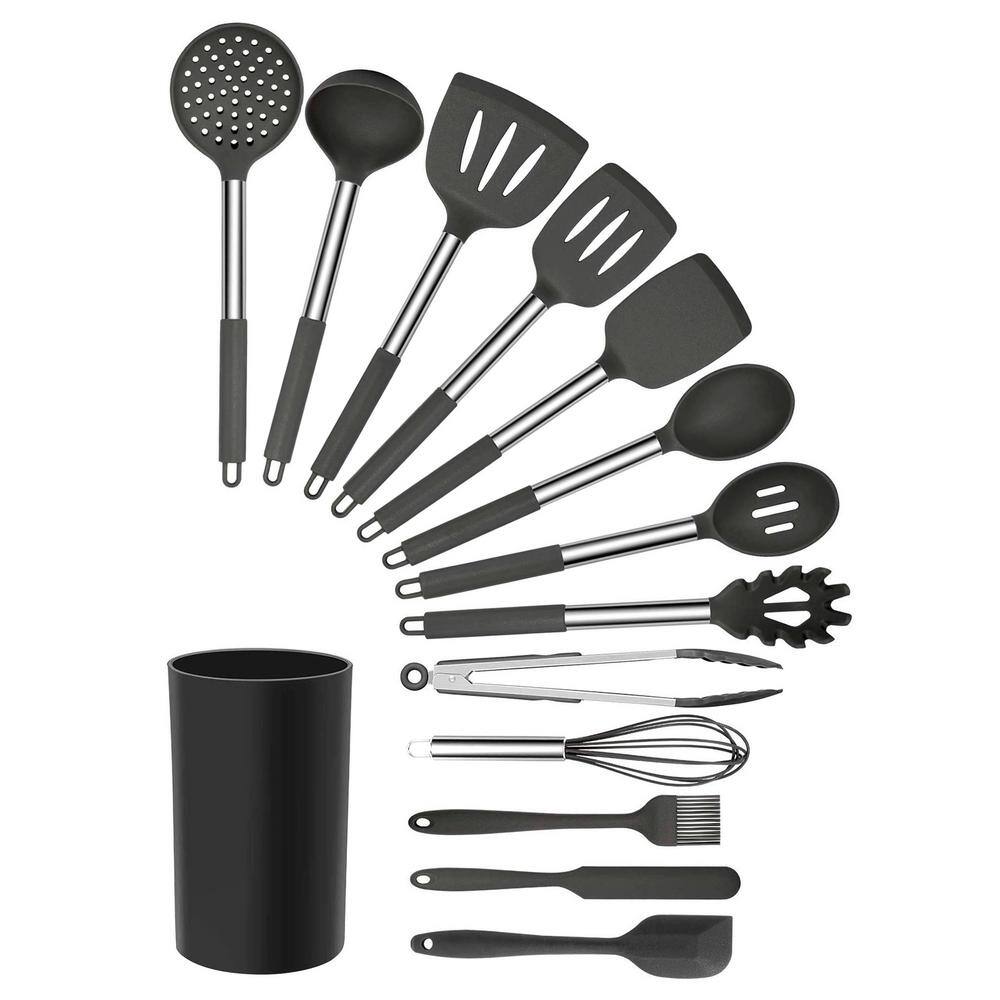 MegaChef Gray Silicone and Stainless Steel Cooking Utensils (Set of 14) 985114355M