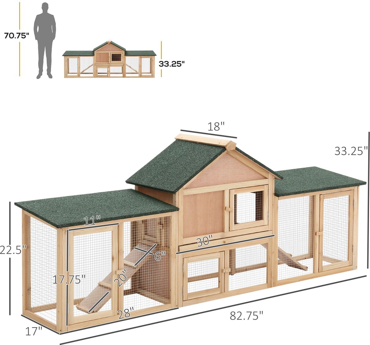 PawHut 2-Story Wooden Deluxe Rabbit Bunny House