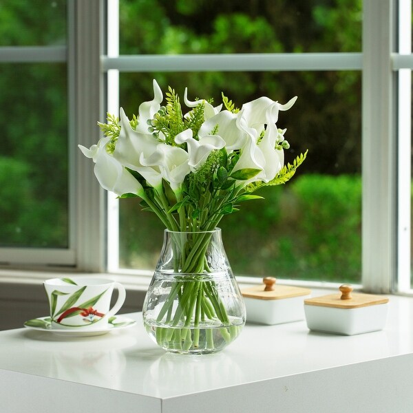 Mixed Real Touch Lily Flower Arrangement in Clear Glass Vase with Acrylic Water For Home Wedding Decoration