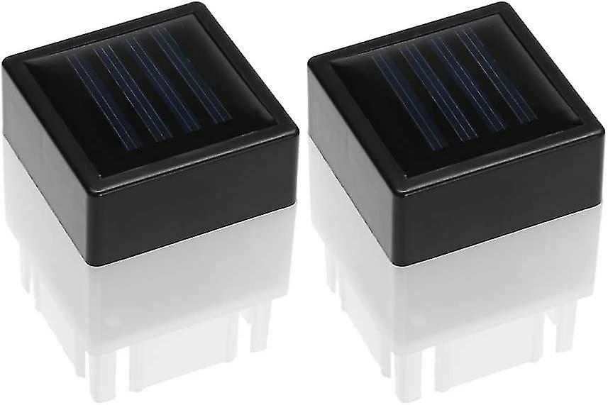 Solar Fence Light Square Shaped Solar Post Light， Outdoor Post Cap Light For Fence Deck(2pcs， Black)