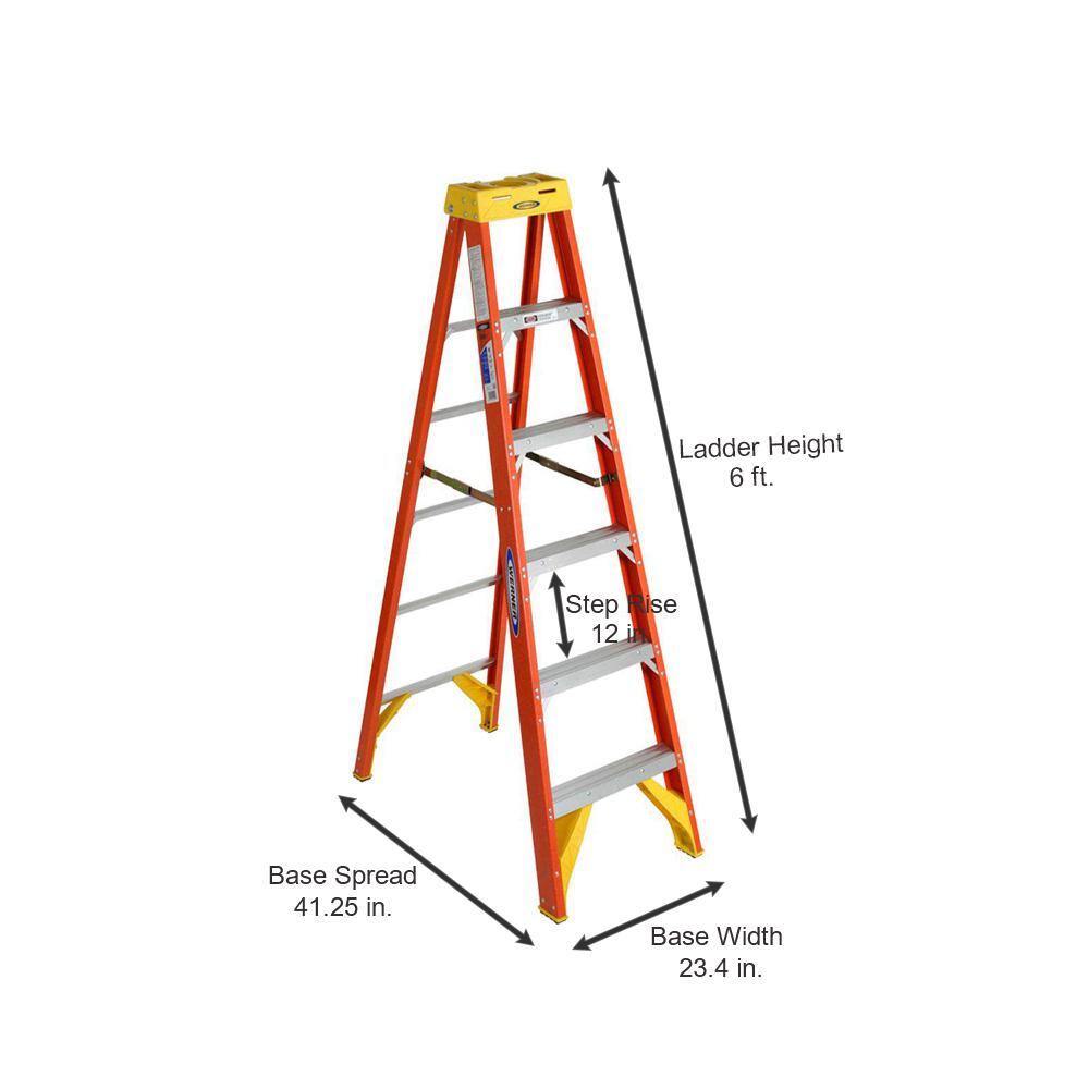 Werner 6 ft. Fiberglass Step Ladder (10 ft. Reach Height) 300 lbs. Load Capacity Type IA Duty Rating 6206