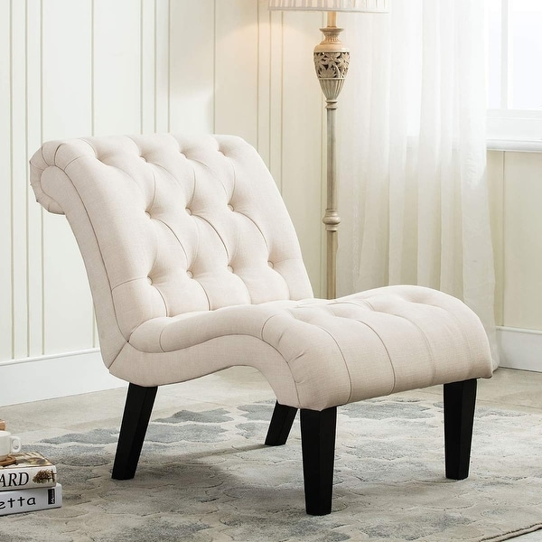 Andeworld Accent Chair for Bedroom Living Room Chairs Tufted Upholstered Lounge Chair with Wood Legs Linen Fabric