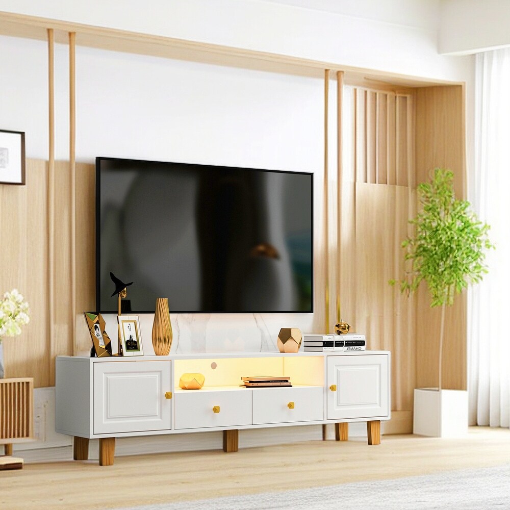 TV Stand for 65 Inch TV Stand Modern Wood Entertainment Center with Light Console Table