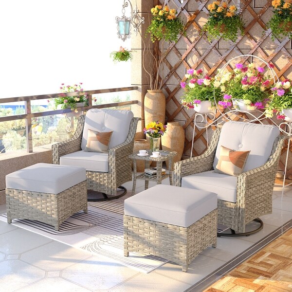 OVIOS 5 Pieces Outdoor Wicker Curved Swivel Chair Set With Ottoman