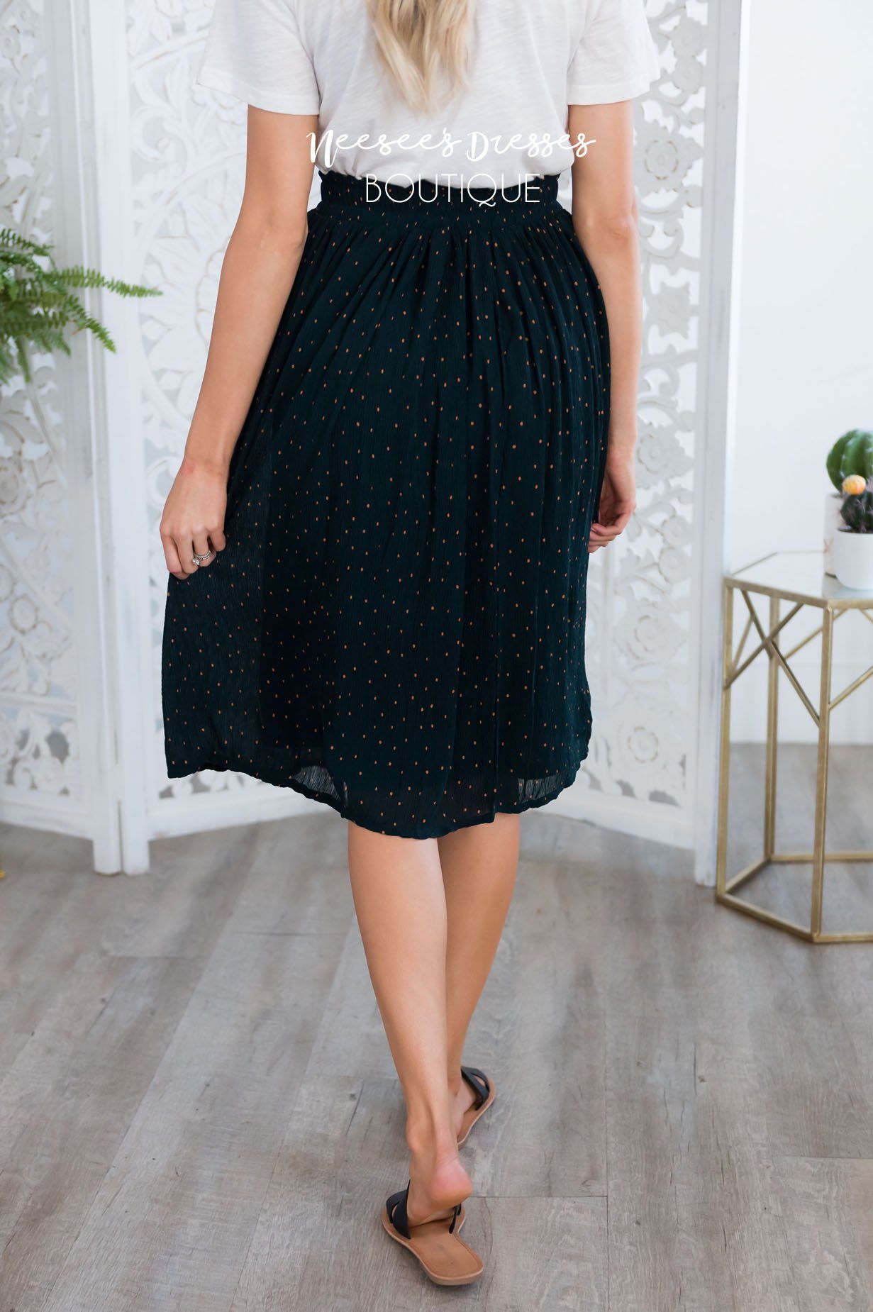 Dot Crepe Smocked Waist Skirt