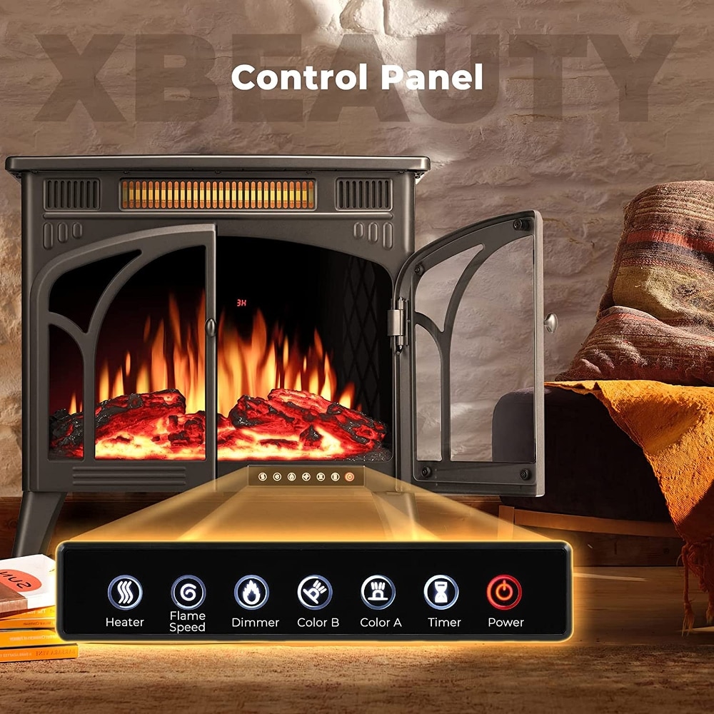 Freestanding Fireplace Heater with Realistic Flame Portable Remote Control   4.2\