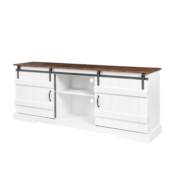 Farmhouse Sliding white Barn Door TV Stand for 80 inch TV Stands