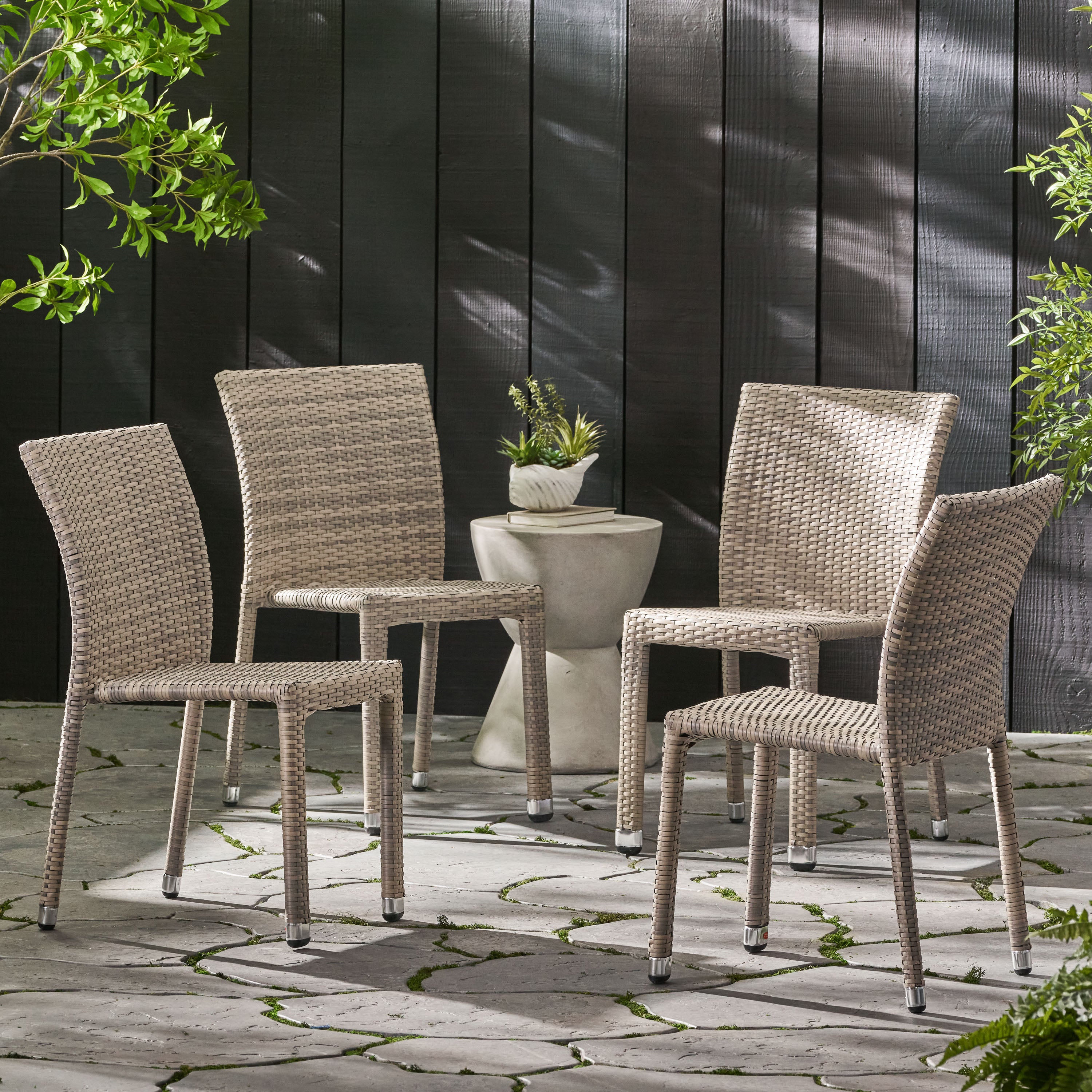 Dorside Outdoor Wicker Armless Stack Chairs With Aluminum Frame