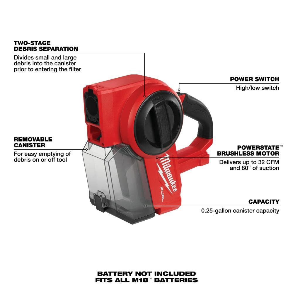 Milwaukee M18 FUEL Compact Vacuum Bare Tool 0940-20 from Milwaukee