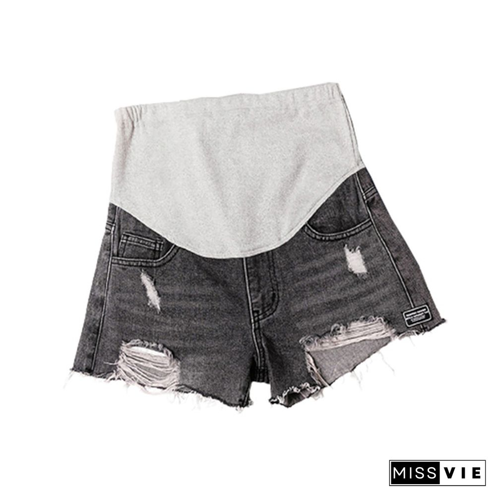 Summer Fashion Maternity Ripped Denim Shorts for Pregnant Women Casual Shorts