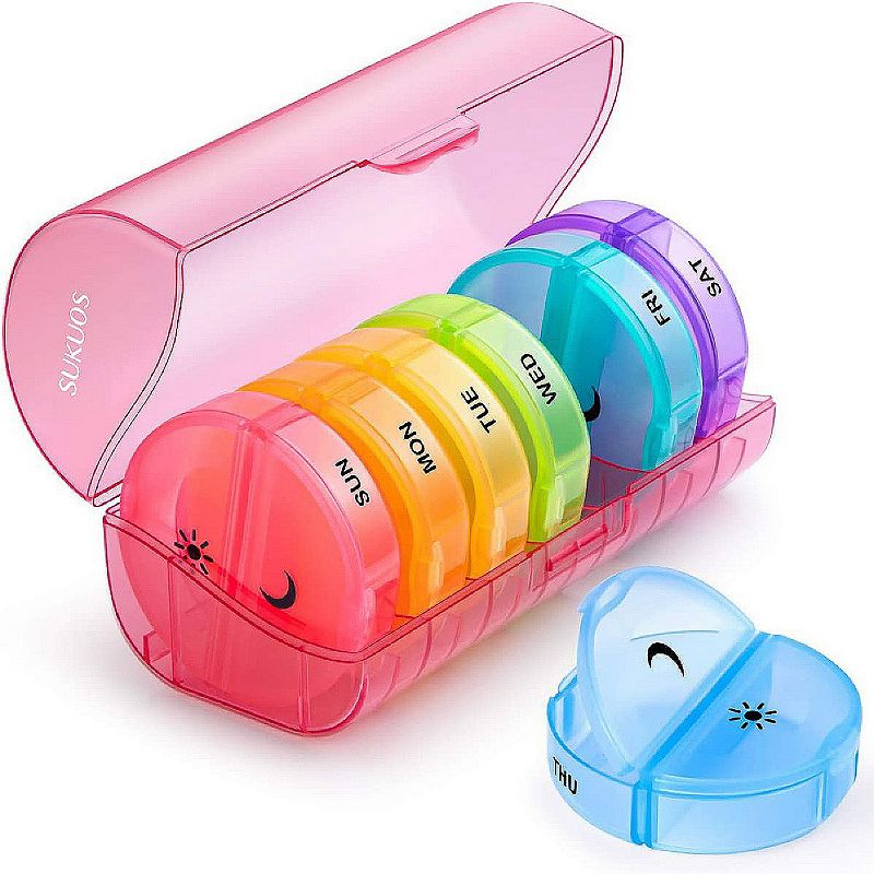 Sukuos 7-Day 2x Pill Organizer， Large Daily Pill Cases for Pills/Vitamins/Fish Oil/Supplements