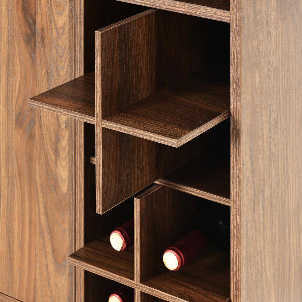 33.86 in. W x 14.17 in. D x 34.65 in. H Brown MDF Ready to Assemble Floor Kitchen Cabinet with Wine Racks mnjtrmrcxrzzs16