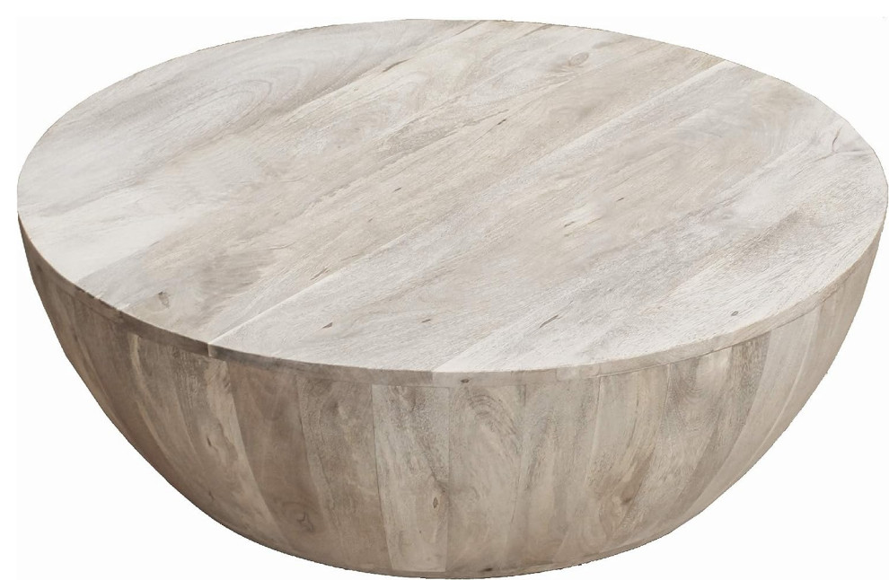 Rustic Coffee Table  Unique Shaped Mango Wood Construction  Distressed White   Farmhouse   Coffee Tables   by Decor Love  Houzz