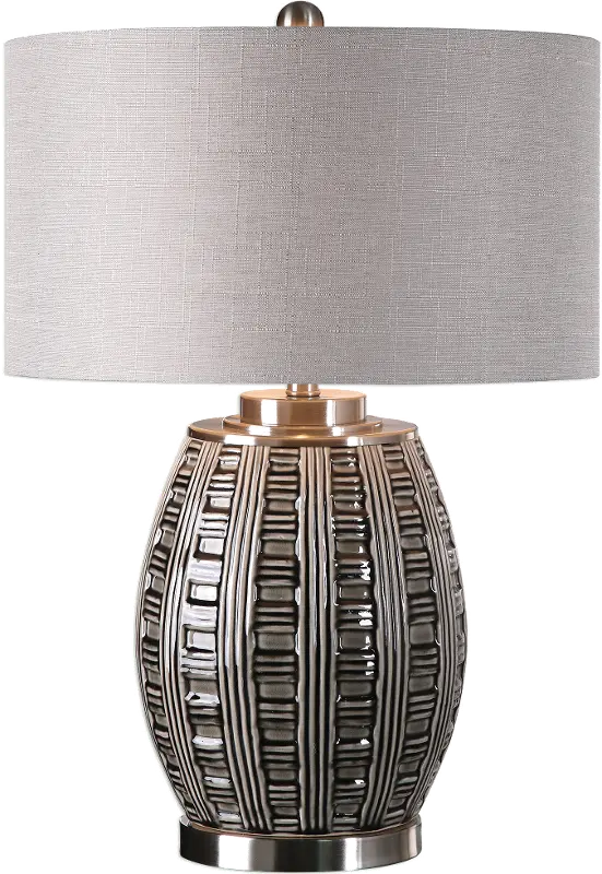 Ceramic Weave Pattern Table Lamp with Nickel Details