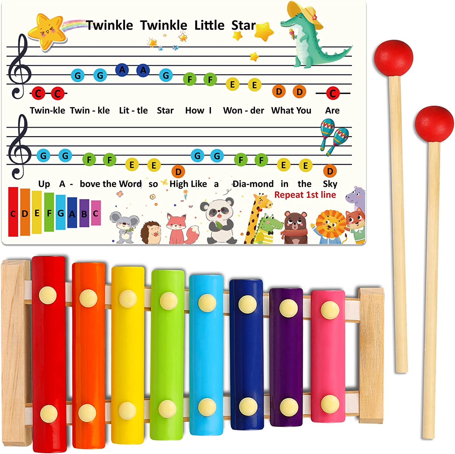 LOOIKOOS Xylophone for Kids Wood Xylophone with 2 Mallets Educationaland Preschool Learning Baby Percussion Wooden Musical Instruments Toys for Boys and Girls