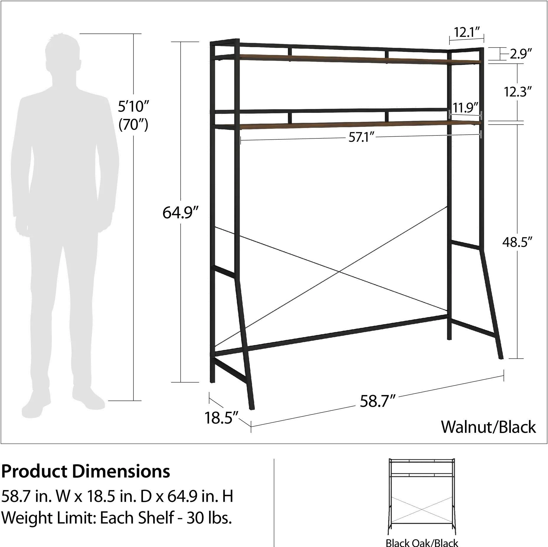 Beverly Black Over-The-Bed Storage for Full Beds