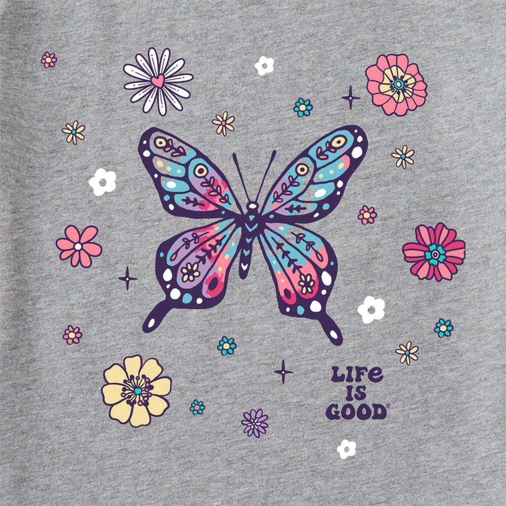 Life Is Good  Women's Tie Dye Retro Butterfly Flowers Crusher-LITE Vee