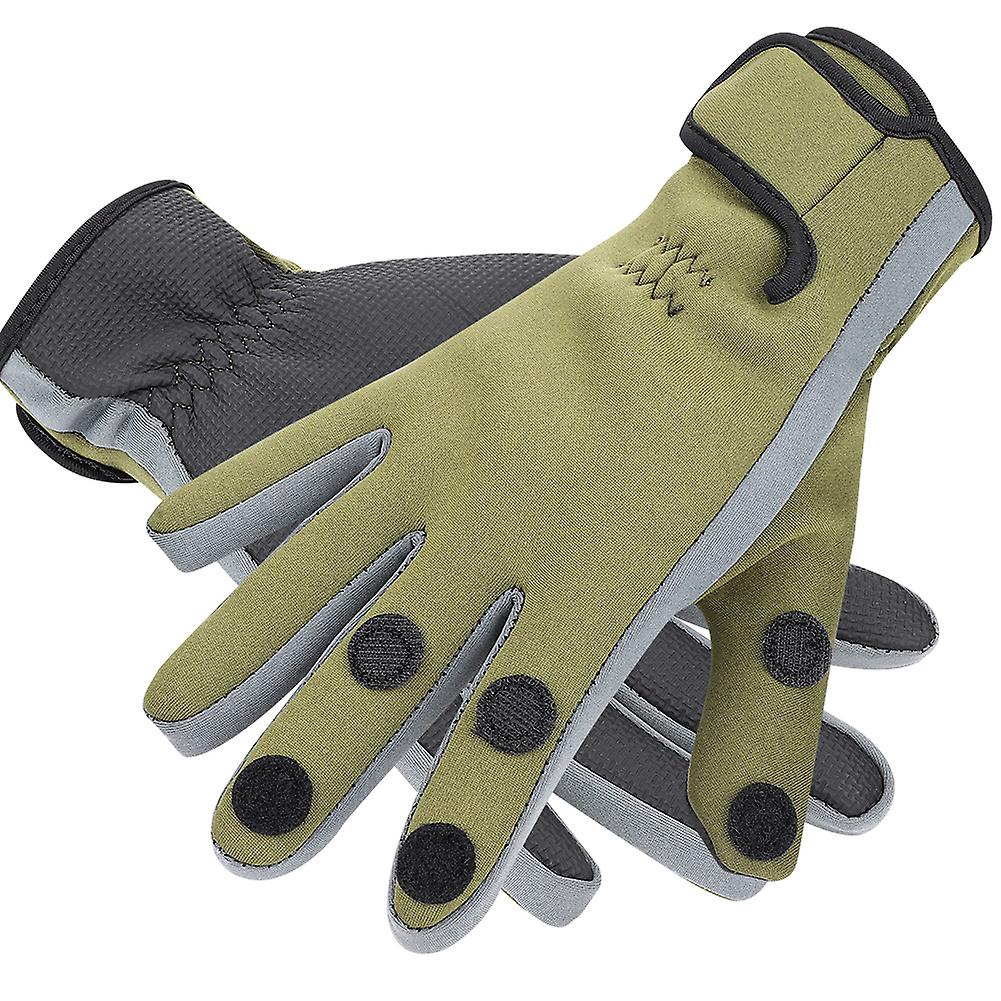 Winter Outdoor Windproof Waterproof Full Finger Glove Thickened Warm Gloves Fishing Green