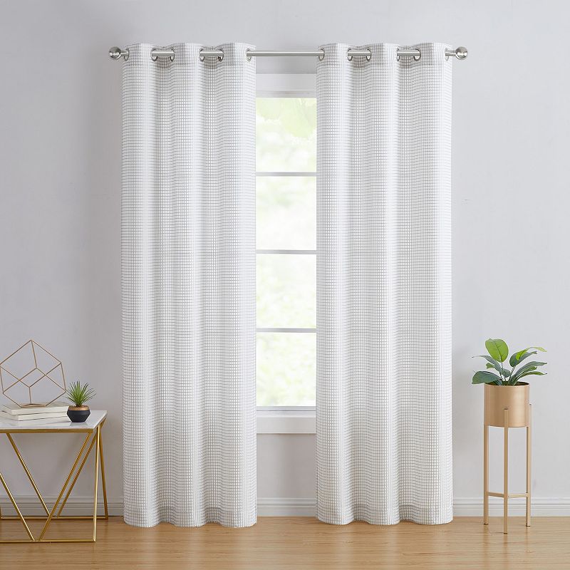 Modern Elements Hannah Grid Waffle Light Filtering Set of 2 Window Curtain Panels