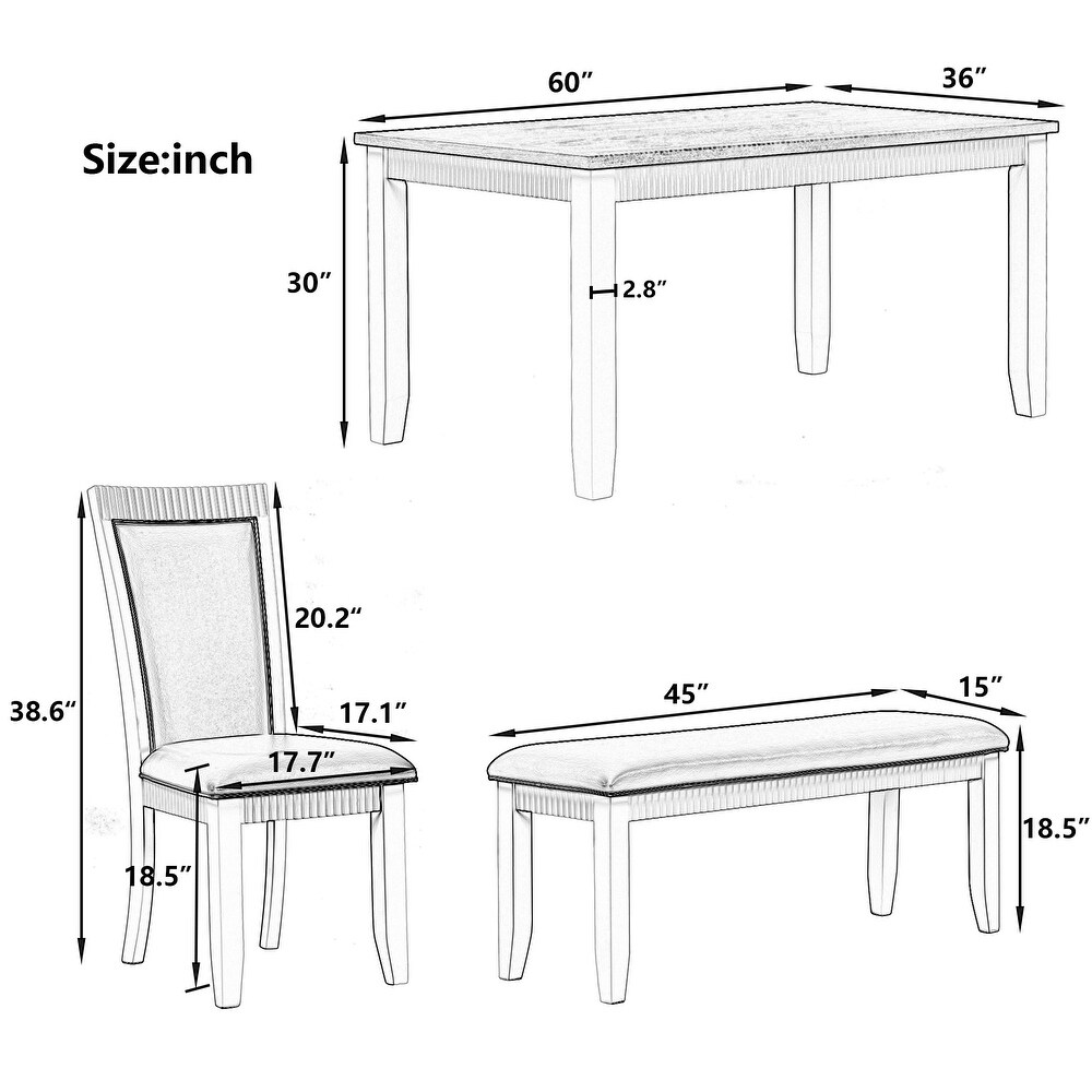 Solid Wood 6 piece Dining Table Set