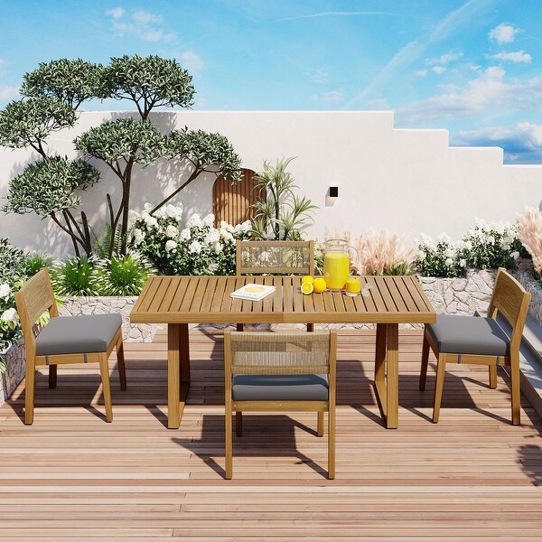 MultiPerson Outdoor Acacia Wood Dining Table and Chair Set，Thick Cushions，Suitable for Balcony