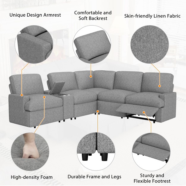 104 x27 x27 Sectional Sofa Couch Set Home Theater Power Recliner Couches With Storage Box Cup Holders Usb Ports And Power Socket modernluxe