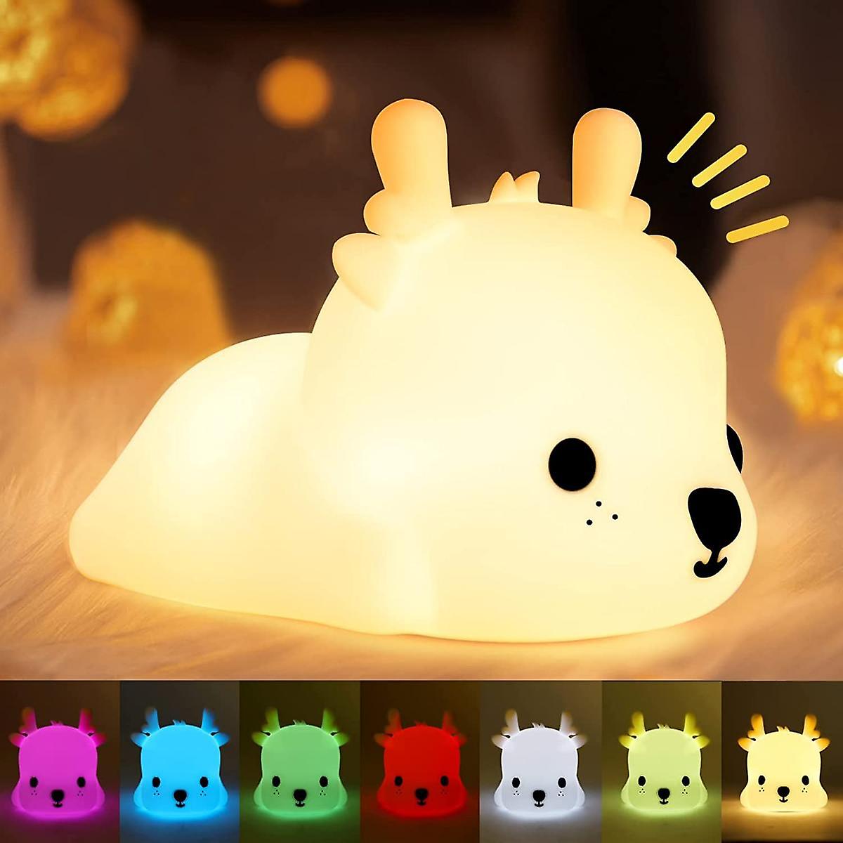 Night Light For Kids， Deer Nursery Night Lights With Battery， 7 Color Table Lamp，room Decor， Type-c Rechargeable， Cute Led Multicolor Gifts