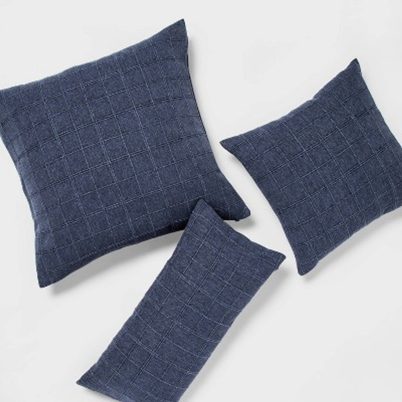 Oversized Woven Washed Windowpane Lumbar Throw Pillow Blue - Threshold™