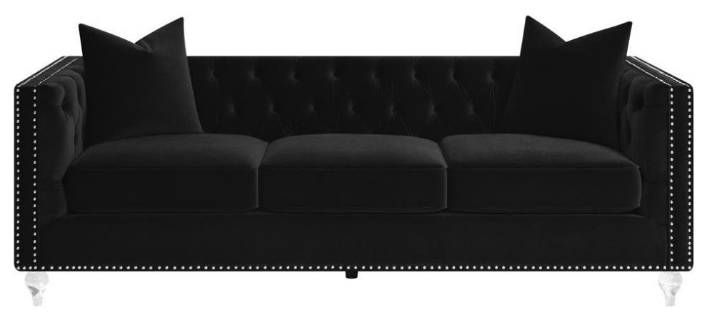 Delilah Upholstered Tufted Tuxedo Arm Sofa Black   Contemporary   Sofas   by BisonOffice  Houzz