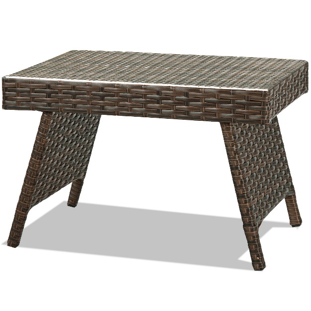 Tangkula Outdoor Wicker Table Patio Rattan Coffee Table Side Table Steel Frame