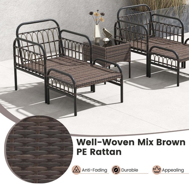 Costway 5 Pcs Patio Conversation Set Outdoor Wicker Chair Set With Ottomans amp Coffee Table