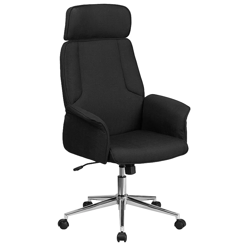 Merrick Lane Montreal Gray Fabric Upholstered Ergonomic Office Chair with Built-In Lumbar Support， Headrest and Waterfall Edge Seat