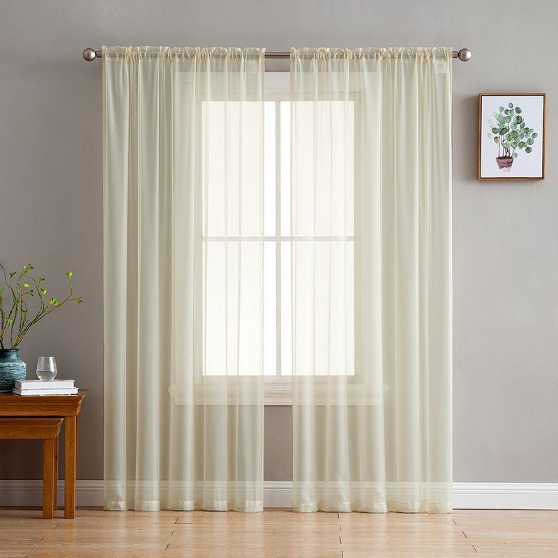 THD Essentials Sheer Voile Window Treatment Rod Pocket Curtain Panels - Set of 2