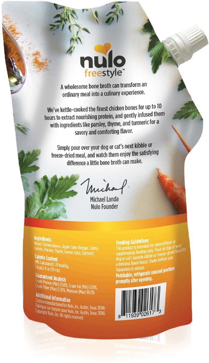 Nulo FreeStyle Grain-Free Bone Broth Variety Pack Dog and Cat Topper， 20-oz pouch， case of 3