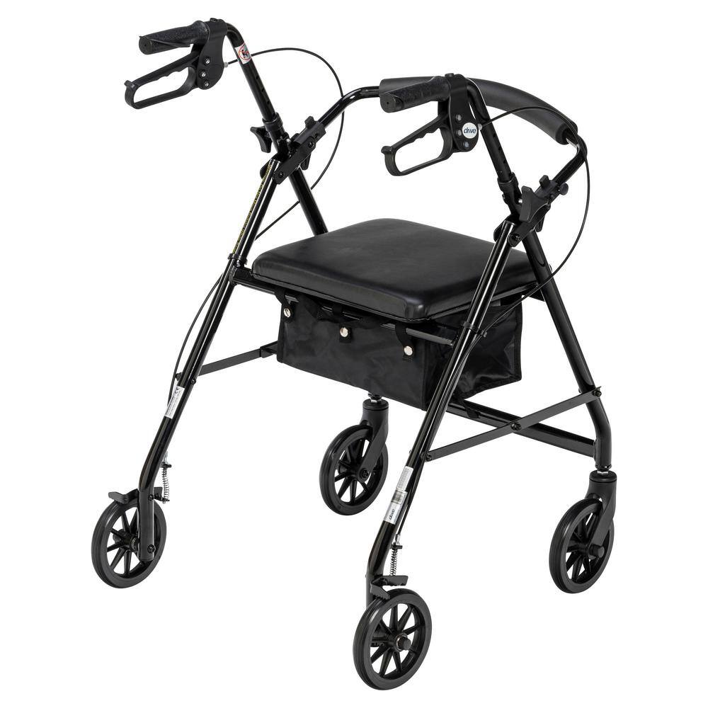 Drive Medical Rollator Rolling Walker with 6 in. Wheels Fold Up Removable Back Support and Padded Seat Black r726bk