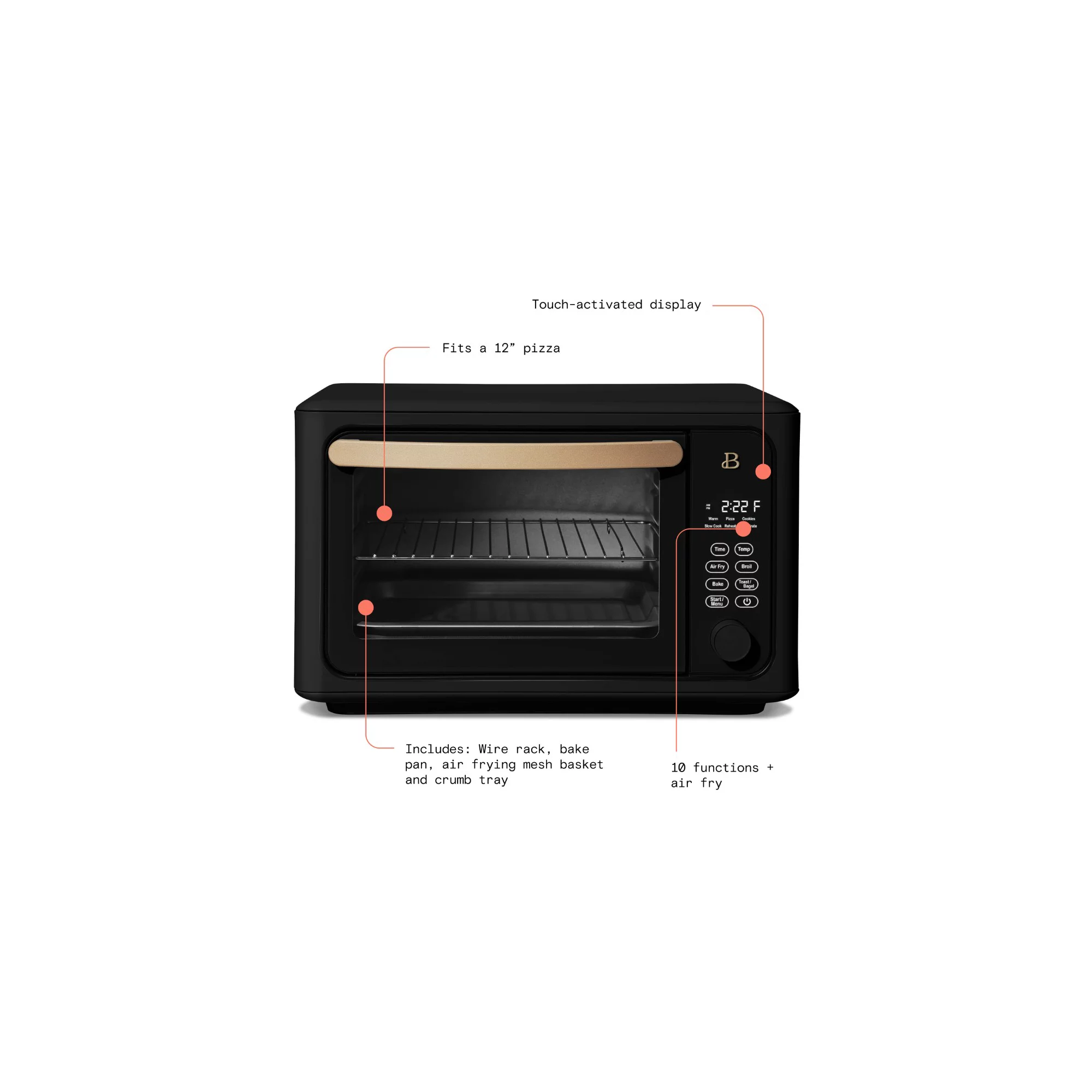 Beautiful 6 Slice Touchscreen Air Fryer Toaster Oven， Black Sesame by Drew Barrymore