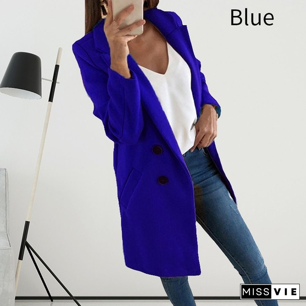 Winter and Autumn Woman Long Wool Coat Solid Color Elegant Blend Coats Slim Fashion Female Long Coat Outerwear Jackets Plus Size S-5XL