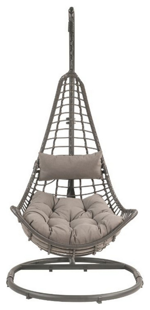 Benzara BM250671 Patio Hanging Chair With Tear Drop Shape  ampThick Cushions  Gray   Beach Style   Hammocks And Swing Chairs   by Uber Bazaar  Houzz