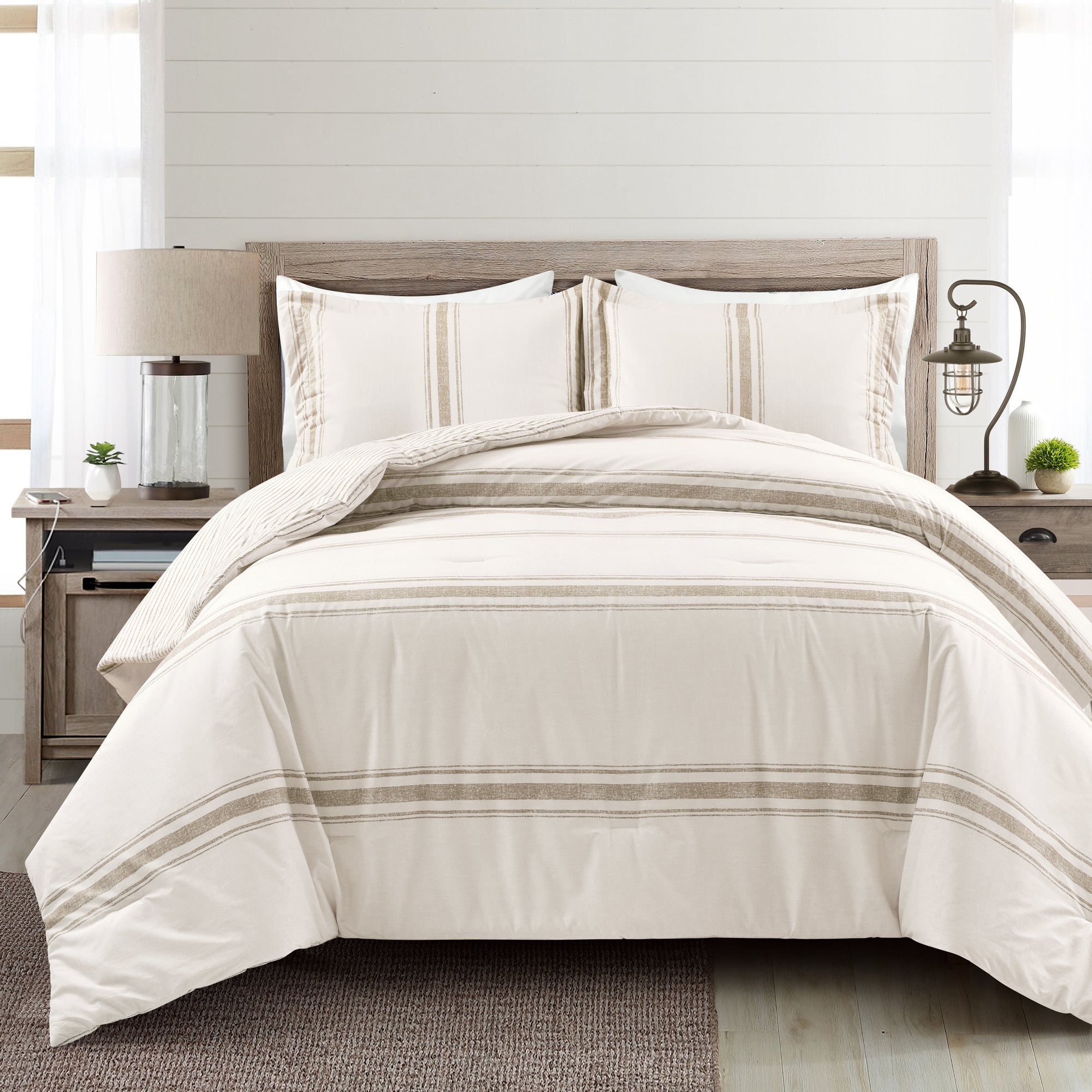 Farmhouse Stripe Cotton Reversible Comforter Set