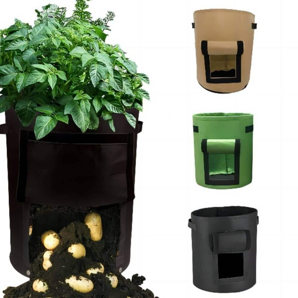 Cubilan 7 Gal. Green Non Woven Potato Grow Bags， Potato Potting Bags With Handle And Flap Lid (4-Pieces) 407661108