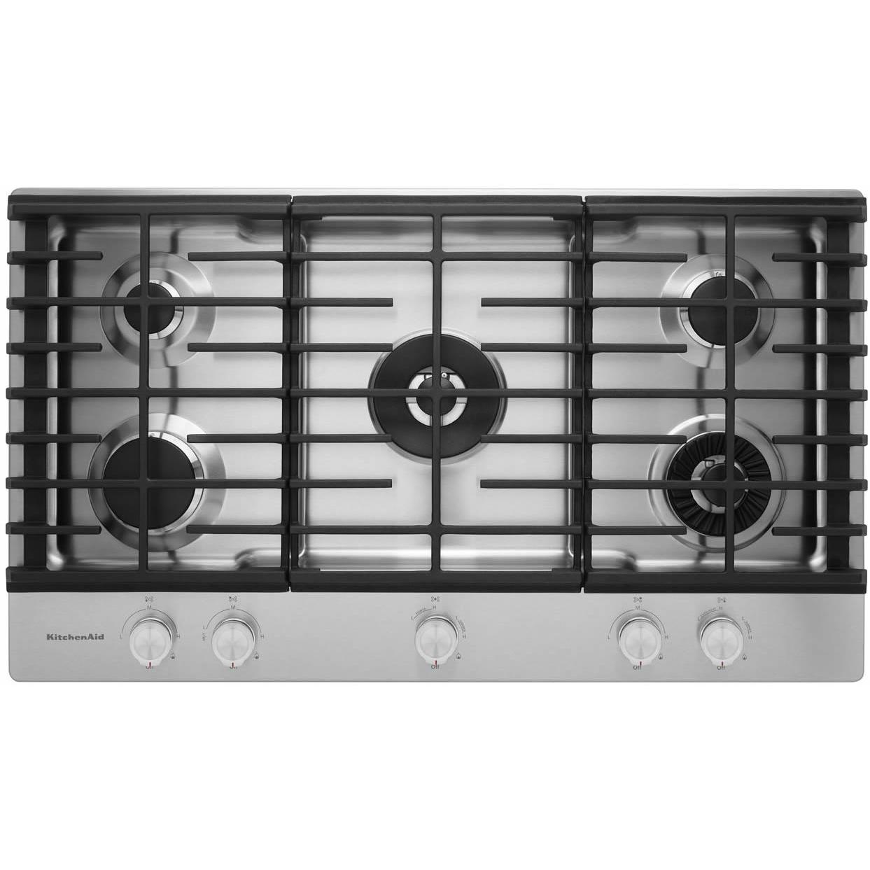 KitchenAid 36-inch Built-in Gas Cooktop with Griddle KCGS956ESS