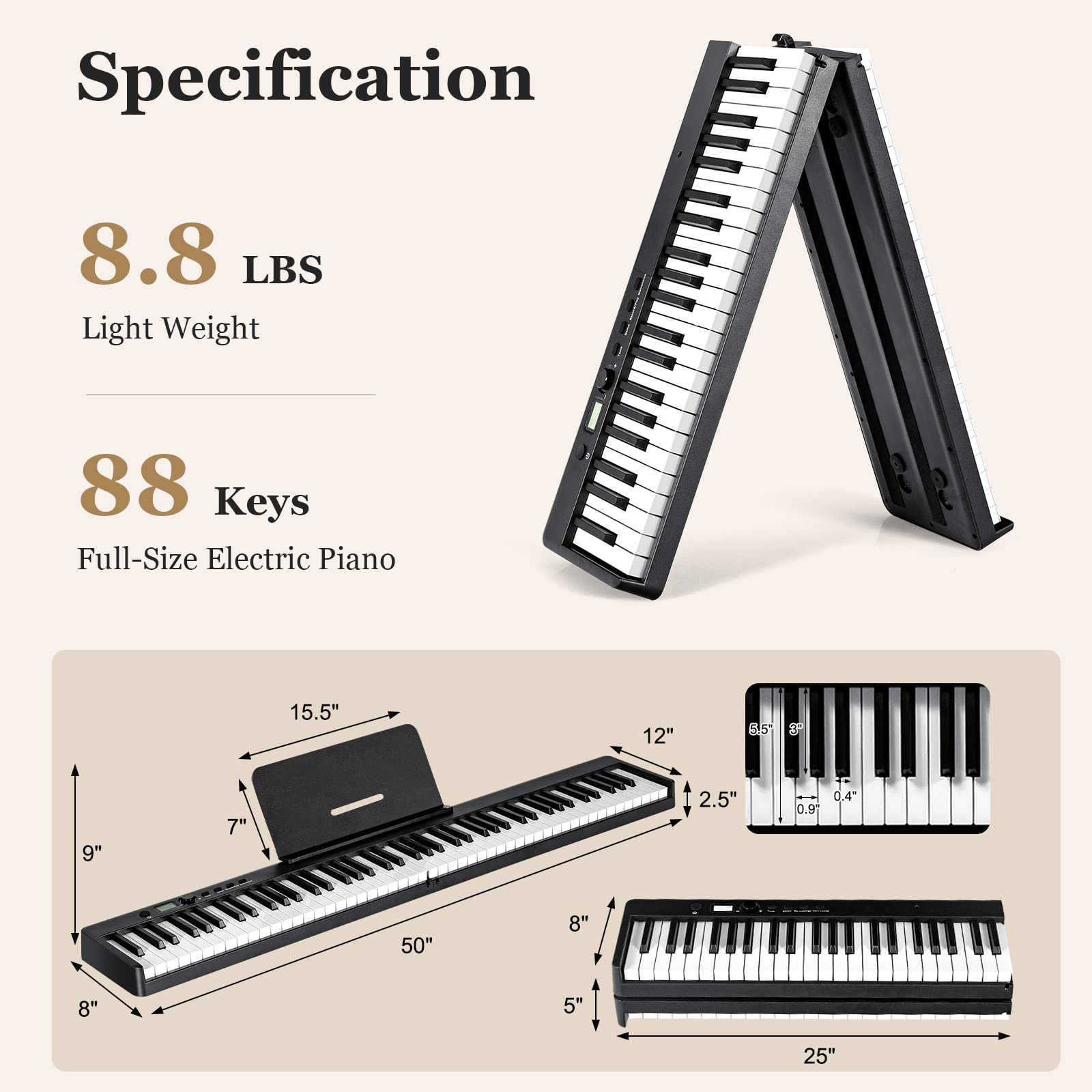 Costzon 88-Key Foldable Digital Piano Keyboard, Full Size Semi-Weighted Keyboard, Portable Electric Piano w/Lighted Keys