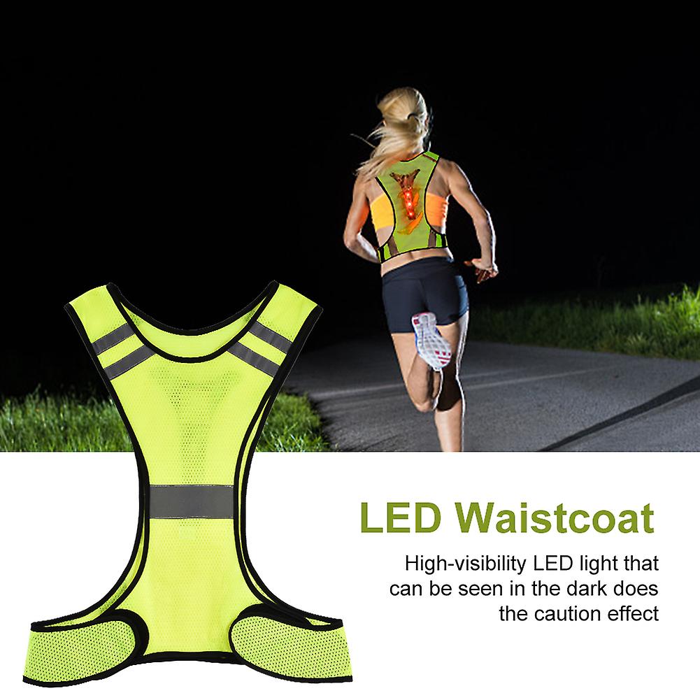 Outdoor Sports Safety Night Running Fluorescent Yellow Led Reflective Vest Waistcoat